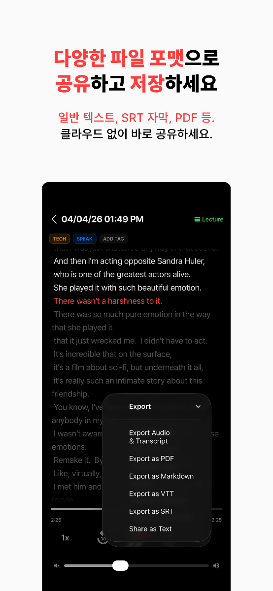 Voispace: 오프라인 음성 텍스트 변환 스크린샷 이전